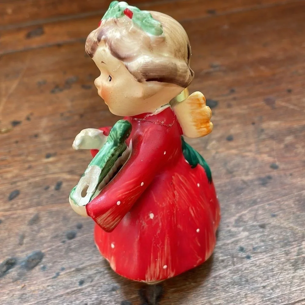 Vtg Lefton ceramic Christmas‎ angel holding a lyre/as is